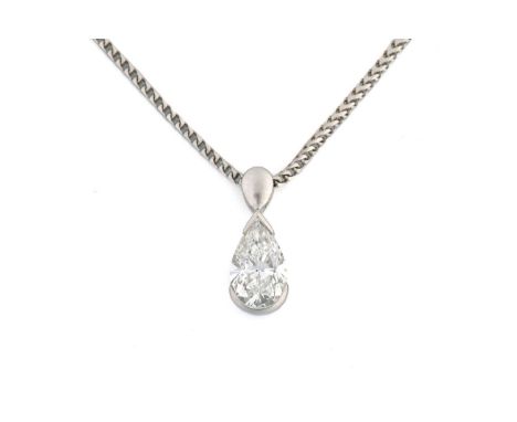 A pear-shaped diamond pendant on chain, to include a 1.05ct pear-brilliant diamond, collet set in an 18ct white gold mount, t