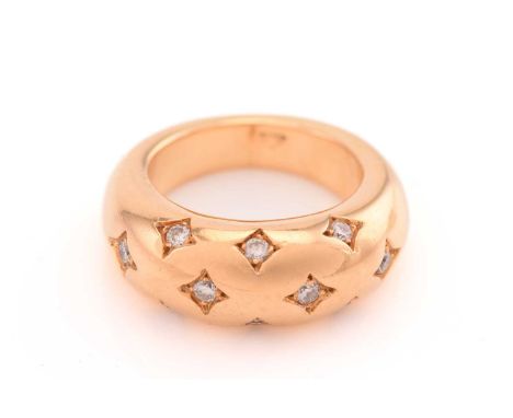 A bombé ring with diamonds, consisting of ten brilliant diamonds with an estimated total weight of 0.30ct, star set to a dome