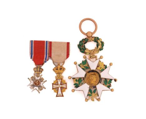 French Légion d'Honneur medal with a miniature of the Norwegian Order of St. Olaf and a miniature Denmark order of Dannebrog,