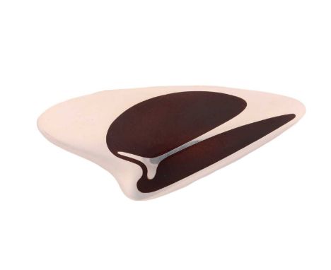 Georg Jensen - an enamel brooch, with brown enamel on an abstract panel, fitted with hinged pin stem and roll-over safety cat
