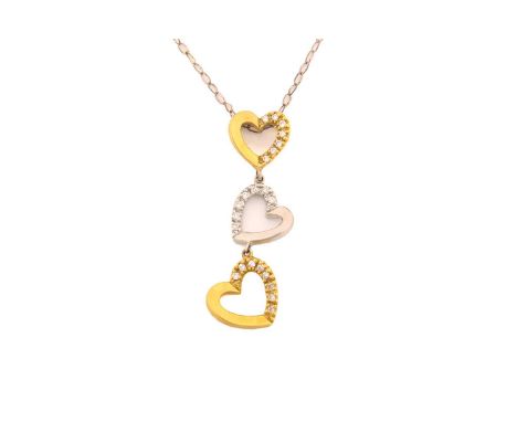 An 18ct gold and diamond heart necklace, consists of diamonds pavé-set on three connecting heart-shaped mounts, suspending on