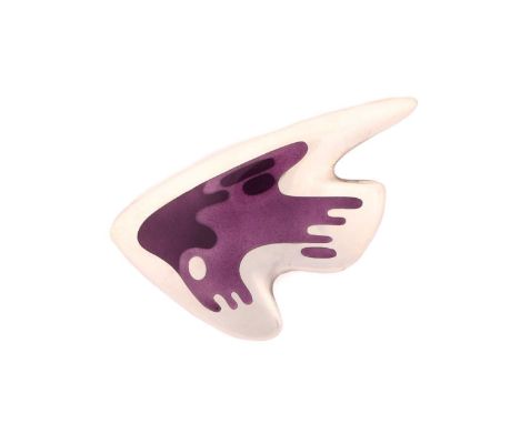 Georg Jensen - an enamel brooch, with purple enamel on an abstract 'amoeba' form panel, fitted with hinged pin stem and roll-