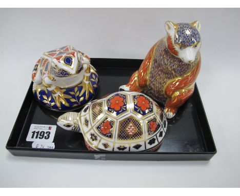 A Royal Crown Derby Paperweights, Honey Bear, Frog and Tortoise, all first quality, but no boxes. (3)Lot 1193 - tortoise - fl