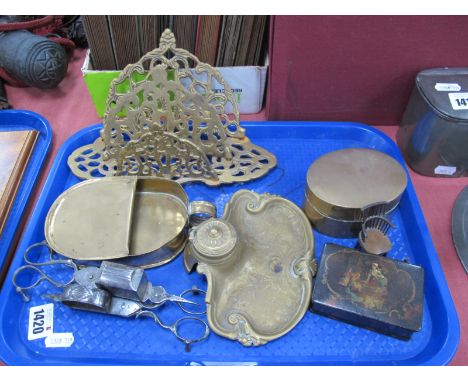 Superfine &amp; Other, brass inkwell, papier mache box, etc:- One Tray