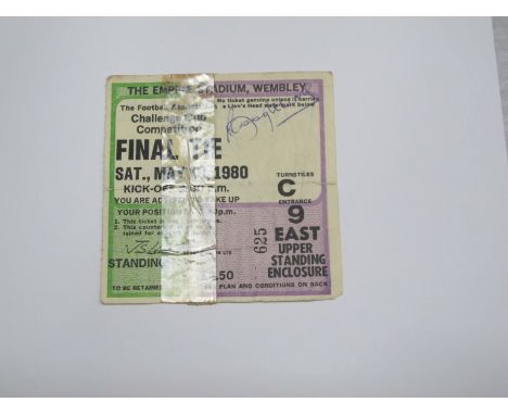 Bobby Moore Autograph, blue ink signed (unverified) on a 1980 F.A. Cup Final ticket for West Ham v. Arsenal.