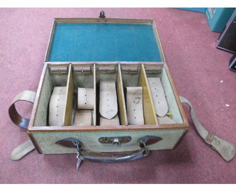 A WWI period Canvas and Leather Ammunition Case, with five internal leather strapped compartment and brass "Secure Handmade L
