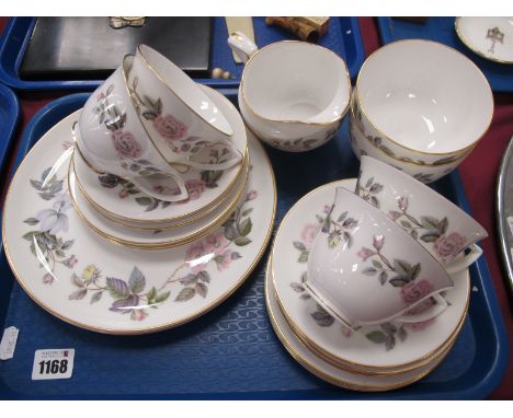 Royal Worcester June Garland Four Setting Tea Set, including tea plates, two cake plates, jug and two sugar bowls, etc :- One