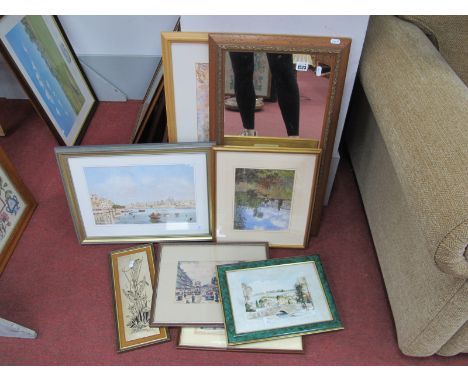 A Rectangular Wall Mirror, Cunningham print, other prints. (9).