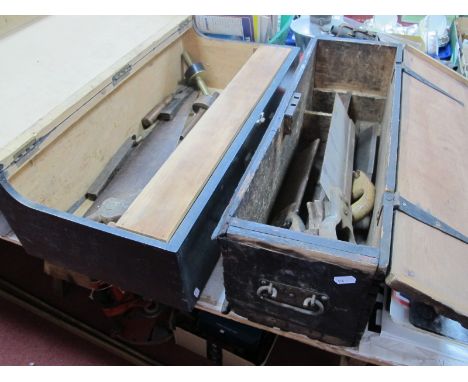 Two Joiners Tool Chests, with tools. Joseph Graves wood gauges, tenon saws.