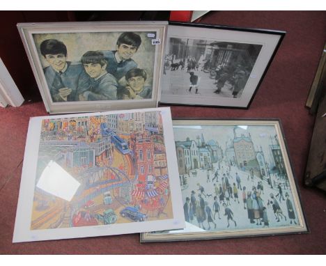 Joe Scarborough, Our Supertram, Our City colour print 45.5 x 51cm. Lowry, Cricket and The Beatles prints. (4).