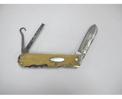 Pocket Knife - Cooper, one blade multi tool brass linings, name plate:- T.Wake 1873.