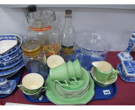 A Twenty One Piece Art Deco Tea Set, glass display jars, etc:- One Tray