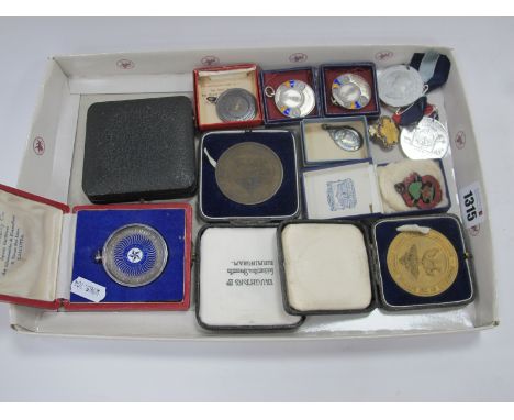 Military Silver and Enamel Football Medals, to Capt J Straffen, Silver Tug O War medal, All Indian Football Federation, Berwi