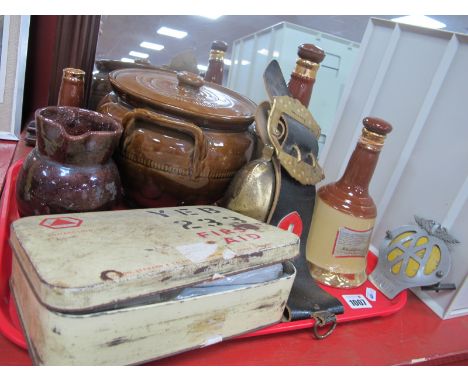Wade Whisky Bells, AA  Badge, stoneware casserole, first aid kit, etc:- One Tray