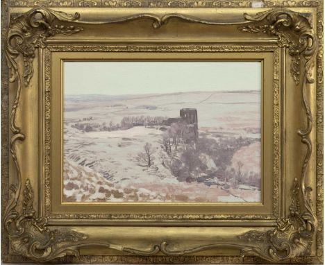 GEORGE HOUSTON RSA RSW (SCOTTISH 1869 - 1947), CASTLE IN THE FIELD oil on board, signed framedimage size 24cm x 34cm, overall