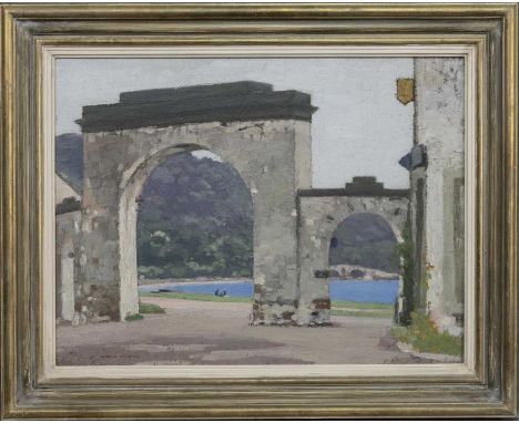 GEORGE HOUSTON RSA RSW (SCOTTISH 1869 - 1947), THE ARCHWAY, INVERARAY oil on canvas, signed, titled label versoframedimage si