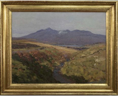 GEORGE HOUSTON RSA RSW (SCOTTISH 1869 - 1947), LOCH AND HILL VIEW oil on canvas, signedframedimage size 76cm x 96cm, overall 