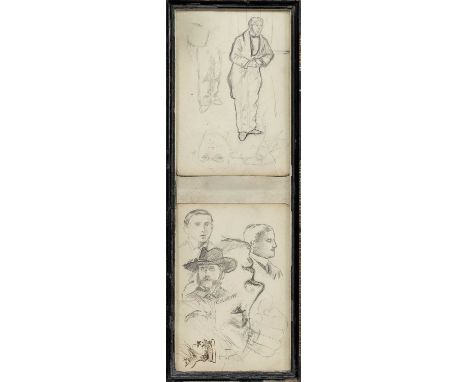 * JOHN DUNCAN FERGUSSON RBA (SCOTTISH 1874 - 1961), TWO SKETCHBOOK PAGES pencil and ink on papermounted, framed and under gla