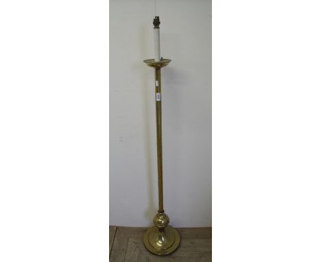 Early 20th C ecclesiastical style brass standard lamp base 