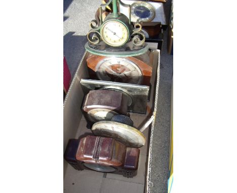Early 1950s Smiths Sectric clock/bedside lamp, two Bakelite electric clocks and three others 