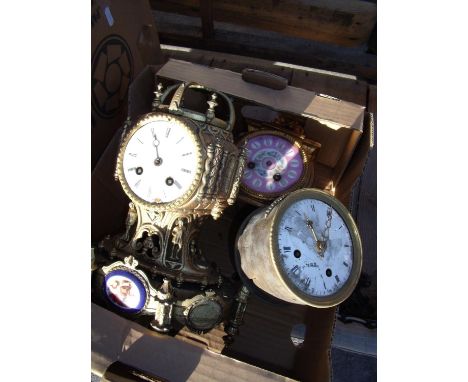 Late 19th C French two train clock movement with silk suspension and count wheel, a late 19th C French guided brass cased man