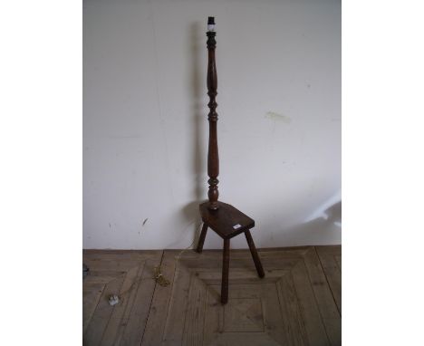 Early 20th C standard lamp on tri-pod stand 