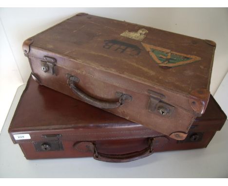 Vintage brown leather suitcase and another similar (2) 
