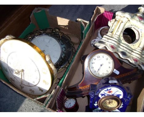 1950s Paico wall clock set with signs of the zodiac, another Paico wall clock, four glazed ceramic clock cases etc in two box