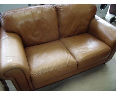 Tan leather two seat sofa (width 168cm) 