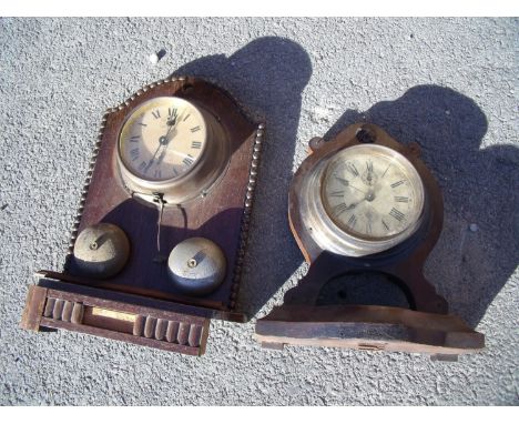 Early 20th C beech cased alarm clock movement by Junghens and a similar oak cased alarm by H.A.C 