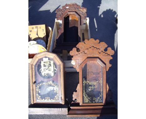 Early 20th C American walnut cased shelf clock by Newhaven (movement stamped) and two other shelf clock cases 