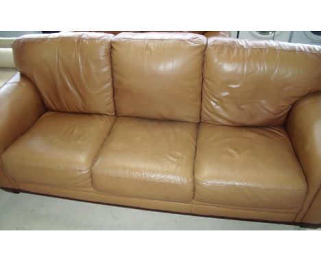 Tan leather three seat sofa (width 220cm) 