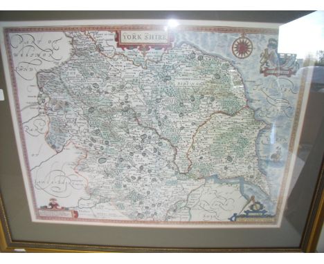 Large selection of various pictures and prints including a map of Yorkshire, Japanese style print etc 