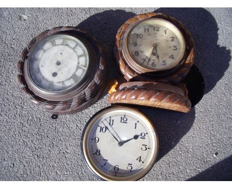 Early 20th C Gustav Becker oak cased mantle clock, 1940s Air Ministry Bakelite cased wall clock and a early 20th C oak cased 