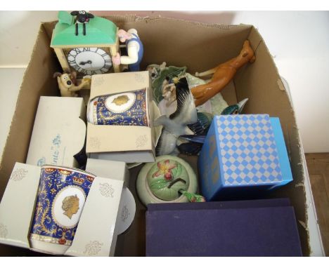 Collection of various Ringtons cups, Carlton ware preserve jar, Wallace &amp; Gromit clock etc 