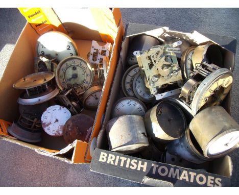 Various mantel clock movements, mostly from Europe and the USA in two boxes 