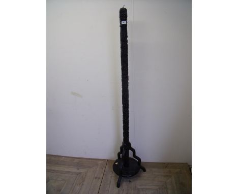 Mid 20th C oriental carved wood standard lamp stand 