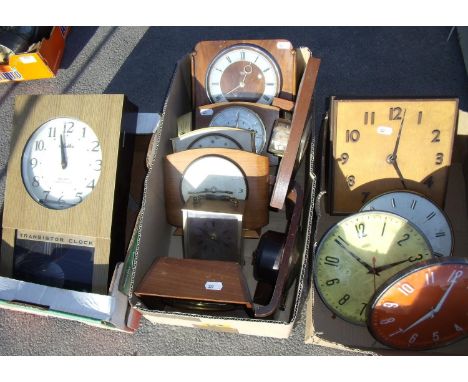 Meiko 400 day transistor clock, two Metamec wall clocks and a selection of electric mantel clocks 