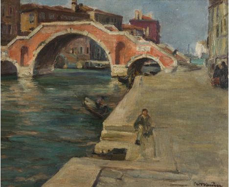   Krausz Wilhelm Victor Murano Öl auf Platte Signiert rechts unten 42,8 x 53,6 cm gerahmt Als Landschaftsmaler war Wilhelm Vi