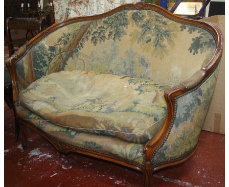 A Louis XV style canape with tapestry seat 137cm wide 