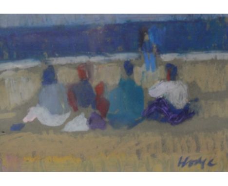 Anthony Hodge (British, 1948 - 2009)Figures sat on the beachOil on paperSigned lower right13.5cm x 19cm;And a Valerie Bowes p