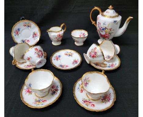 HAMMERSLEY LADY PATRICIA TEASETwith floral decoration on a white ground with gilt highlights, comprising one teapot, one milk