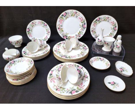 WEDGEWOOD HATHAWAY ROSE DINNER SERVICE comprising six dinner plates, six entrée plates, six sandwich plates, six side plates,