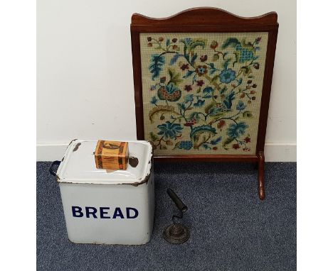 ASSORTMENT OF COLLECTIBLESincluding enamel bread bin, Mauchline ware Burns Cottage money box, antique goffering iron stand, a