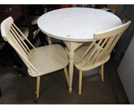 Retro Circular Dining Table and 2x Matching Stick Back Chairs 