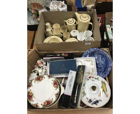 2 BOXES OF CHINA ((POOLE, COPELAND SPODE, ROYAL WORCESTER & OTHERS)