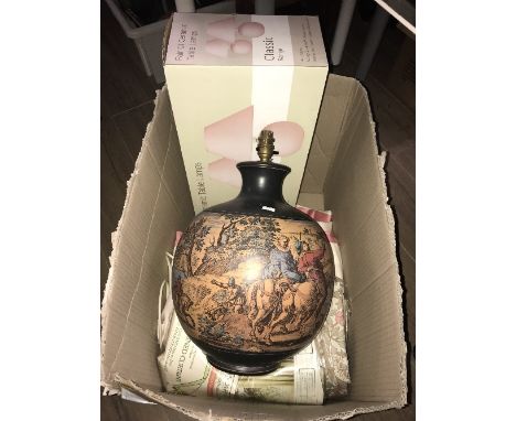 BOX OF LAMPS AND CURTAINS