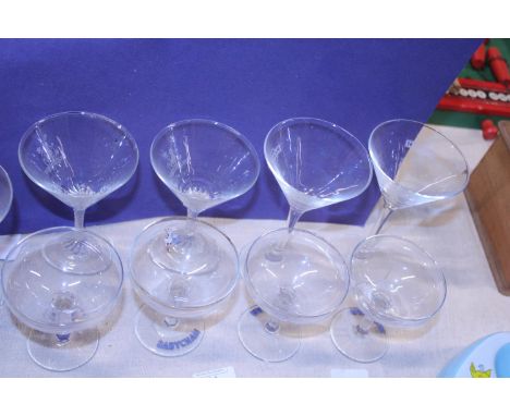 Four vintage Babycham glasses and other cocktail glasses 