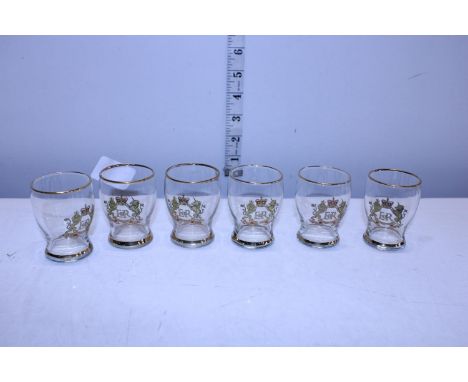 Six vintage coronation shooter glasses 