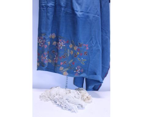 A vintage hand embroidered bedspread and other 